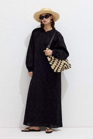 Lined Embroidered Dress Black