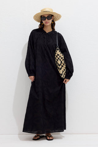 Lined Embroidered Dress Black