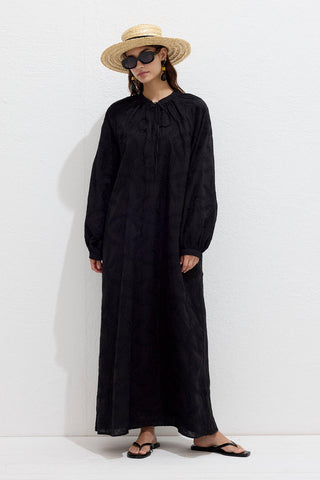 Lined Embroidered Dress Black