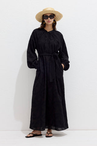 Lined Embroidered Dress Black