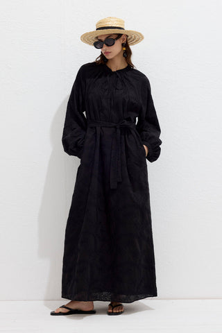 Lined Embroidered Dress Black