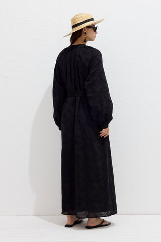 Lined Embroidered Dress Black