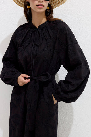 Lined Embroidered Dress Black