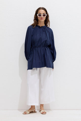 Voile Tunic With Drawstring Detail Navy Blue