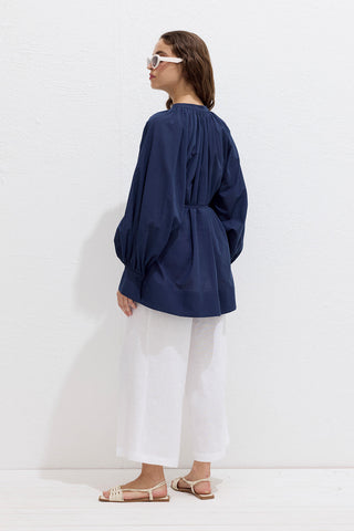 Voile Tunic With Drawstring Detail Navy Blue