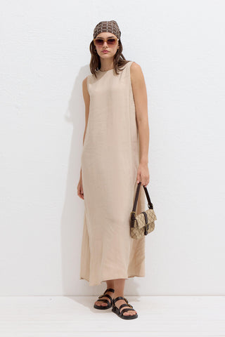 Modal Relaxed Sleeveless Dress Beige