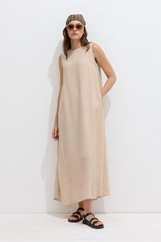 Modal Relaxed Sleeveless Dress Beige