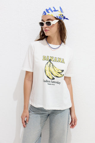 DİKİŞ DETAYLI BASKILI TSHIRT BANANA