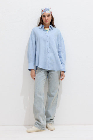 Lightweight Linen Oversized Shirt Blue