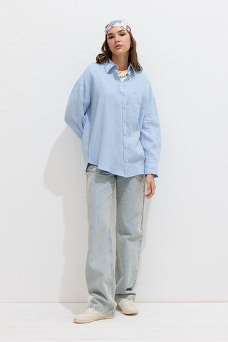 Lightweight Linen Oversized Shirt Blue