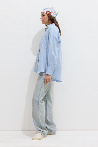 Lightweight Linen Oversized Shirt Blue