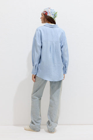 Lightweight Linen Oversized Shirt Blue