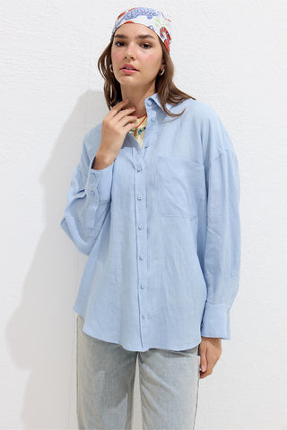 Lightweight Linen Oversized Shirt Blue