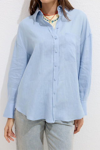 Lightweight Linen Oversized Shirt Blue