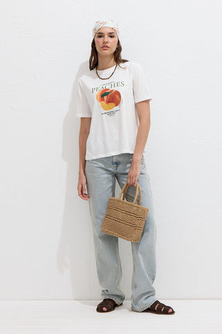 Printed T-Shirt With Stitching Details Peach