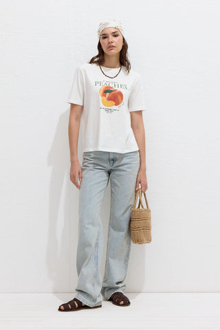 Printed T-Shirt With Stitching Details Peach