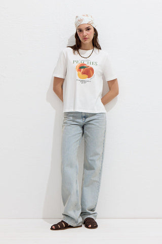 Printed T-Shirt With Stitching Details Peach