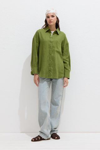 Lightweight Linen Oversized Shirt Grass Green