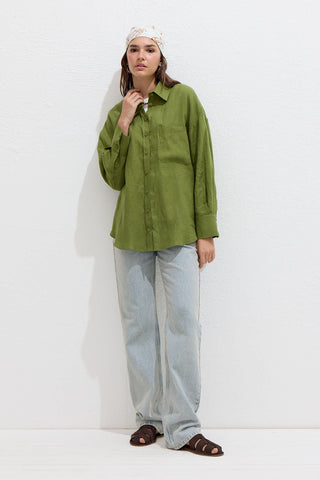 Lightweight Linen Oversized Shirt Green