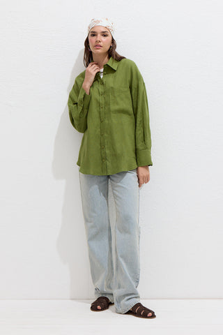 Lightweight Linen Oversized Shirt Grass Green