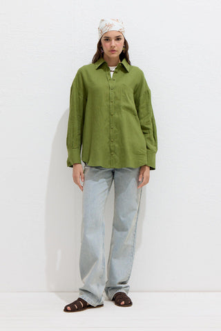 Lightweight Linen Oversized Shirt Green