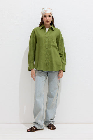 Lightweight Linen Oversized Shirt Grass Green