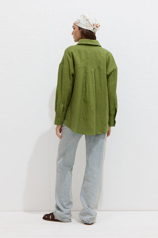 Lightweight Linen Oversized Shirt Green