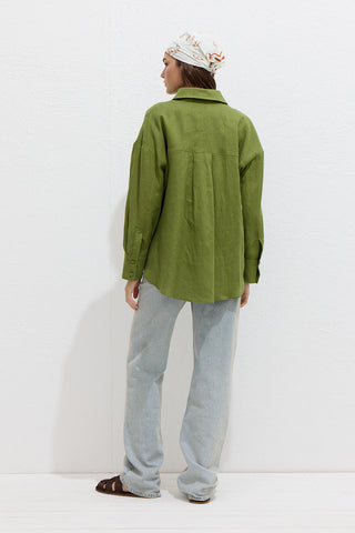 Lightweight Linen Oversized Shirt Grass Green