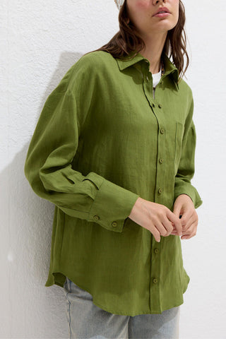 Lightweight Linen Oversized Shirt Green