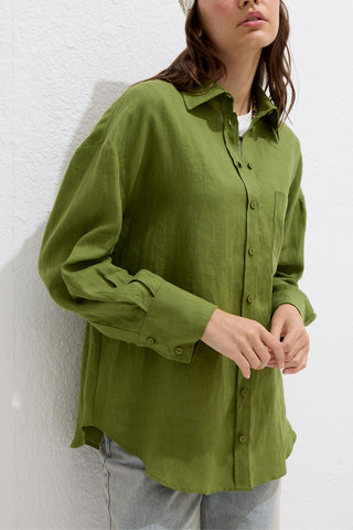 Lightweight Linen Oversized Shirt Grass Green