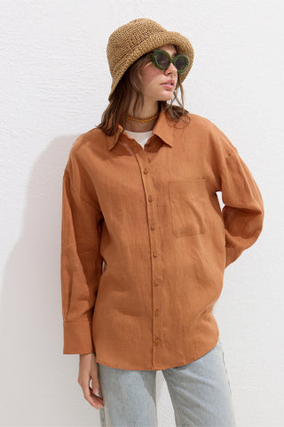 Lightweight Linen Oversized Shirt Orange