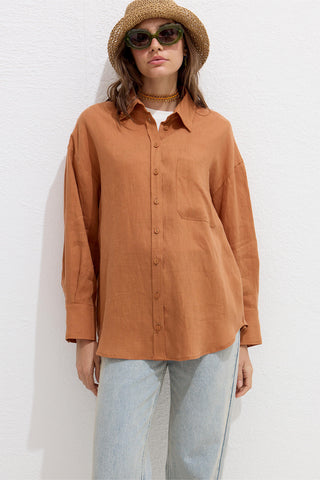 Lightweight Linen Oversized Shirt Orange