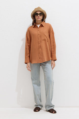 Lightweight Linen Oversized Shirt Orange