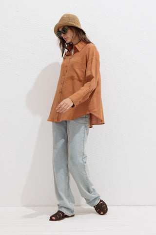 Lightweight Linen Oversized Shirt Orange