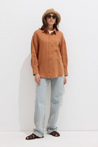 Lightweight Linen Oversized Shirt Orange