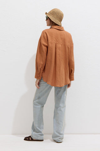 Lightweight Linen Oversized Shirt Orange