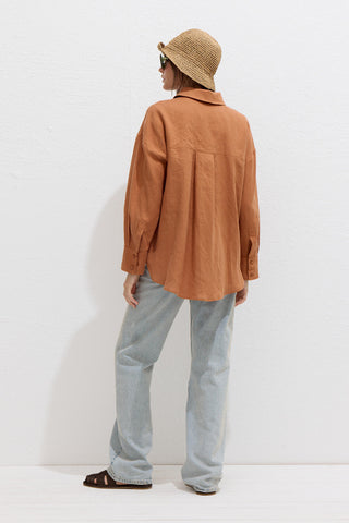 Lightweight Linen Oversized Shirt Orange