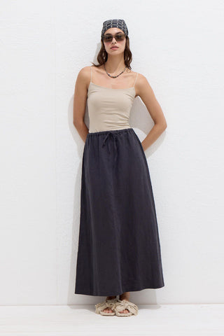 Linen Skirt With Drawstring Anthracite