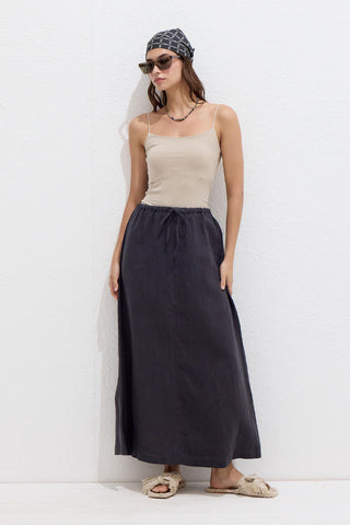 Linen Skirt With Drawstring Anthracite