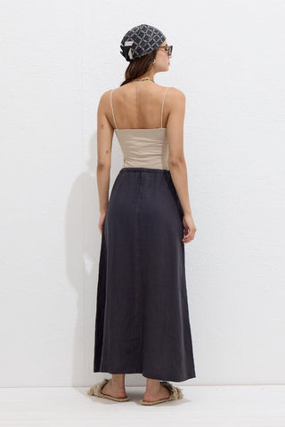 Linen Skirt With Drawstring Anthracite