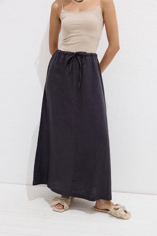 Linen Skirt With Drawstring Anthracite