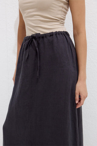 Linen Skirt With Drawstring Anthracite