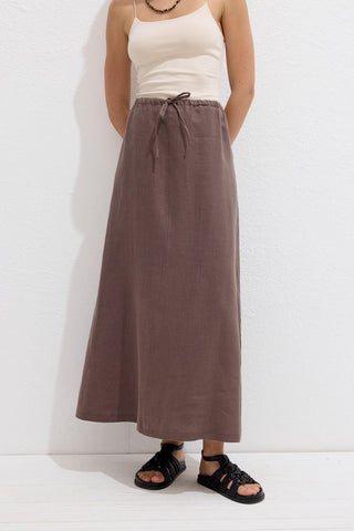 Linen Skirt With Drawstring Dusty Brown