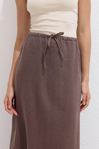 Linen Skirt With Drawstring Dusty Brown