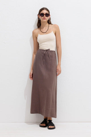 Linen Skirt With Drawstring Dusty Brown