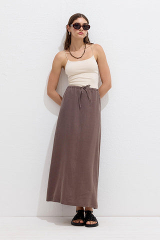 Linen Skirt With Drawstring Dusty Brown