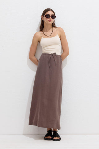 Linen Skirt With Drawstring Dusty Brown