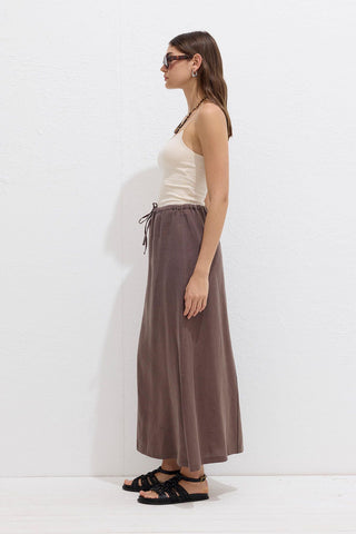 Linen Skirt With Drawstring Dusty Brown