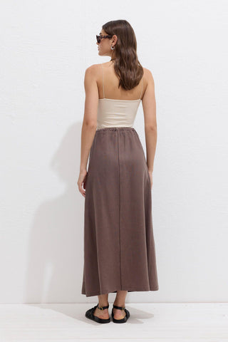 Linen Skirt With Drawstring Dusty Brown