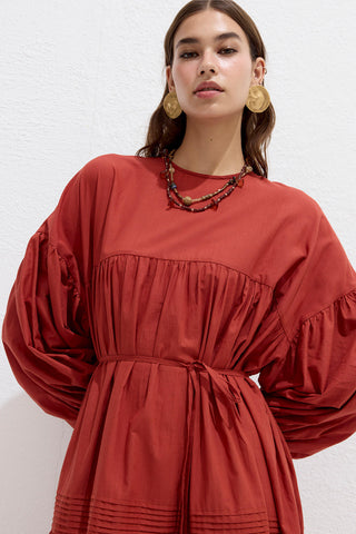 Gathered Oversized Voile Dress Orange